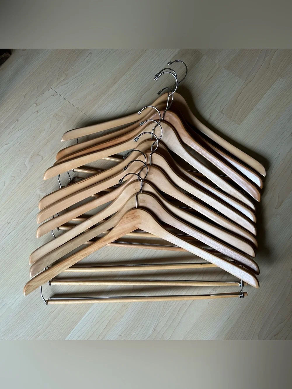 10 vintage wood suit coat hangers